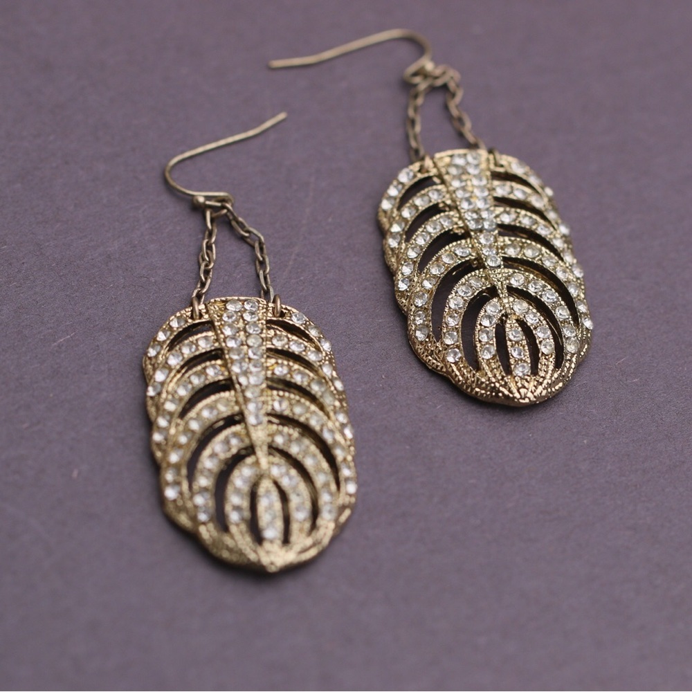 Unsigned Lulu Frost Paved Palm Leave Earrings